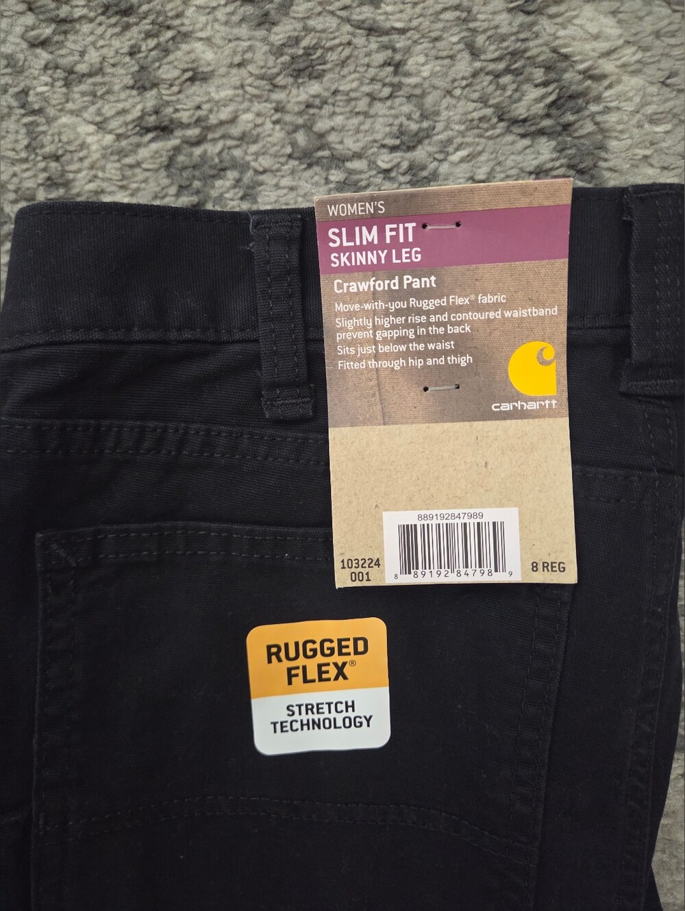 NWT Carhartt Rugged Flex Crawford Slim Fit Skinny Leg Pants Black Women's 8 Reg - Picture 3 of 13